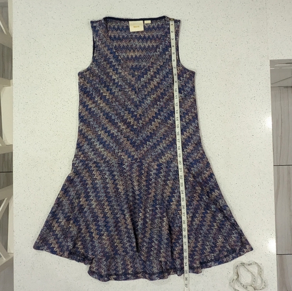 Maeve By Anthropologie Westwater Knit Tank Dress Blue Zigzag Pattern V-Neck XS - Picture 5 of 12